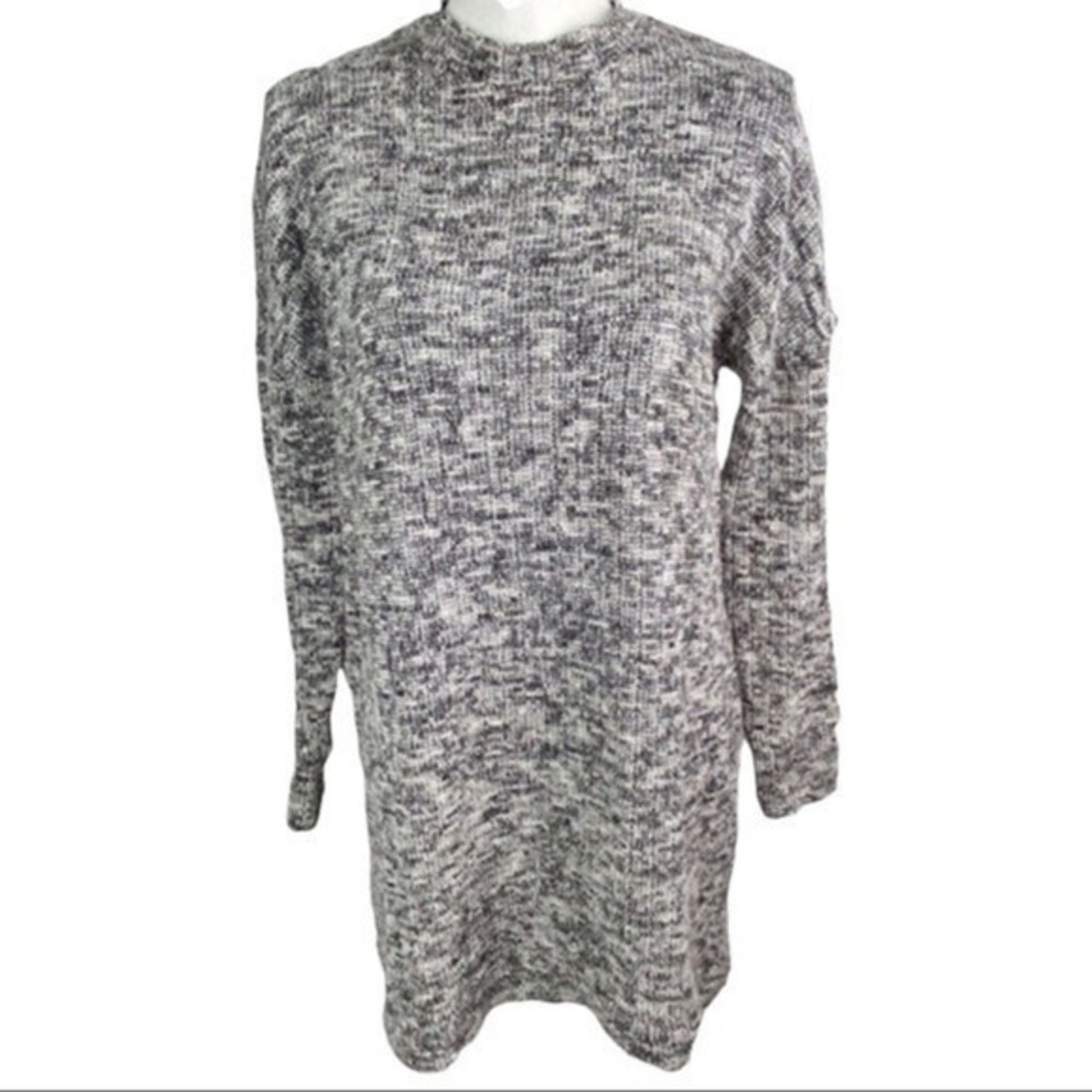 Forever 21 Black White Sweater Dress Women Medium Marled Knit Long‎ Sleeve